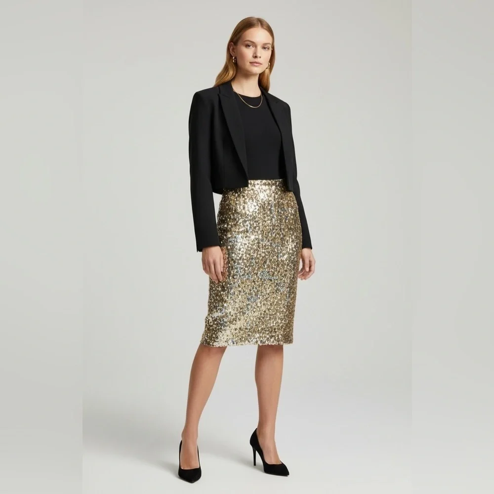 Revamped Premium Collection Rose Gold Sequin Pencil Skirt High Waist Size M